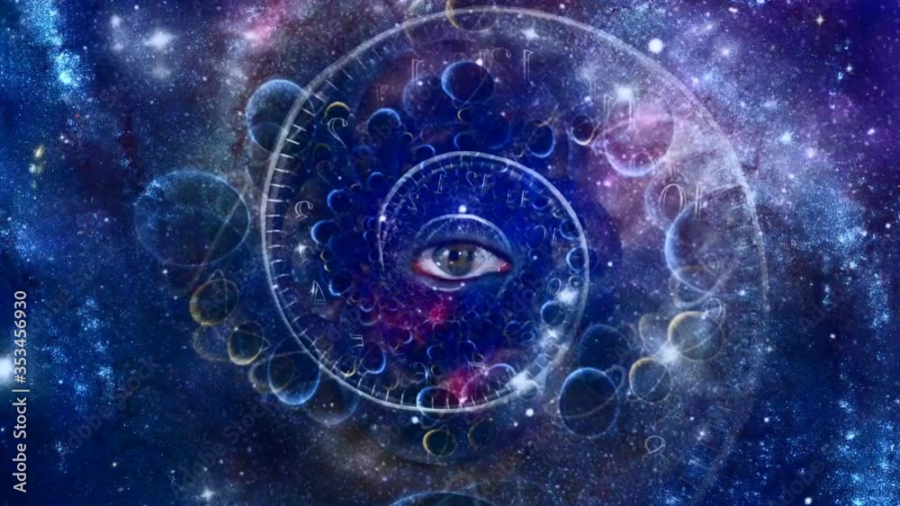 Eye and spiral of time. Space fractal animation