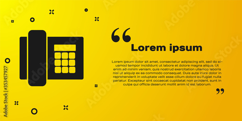 Black Telephone icon isolated on yellow background. Landline phone. Vector Illustration.