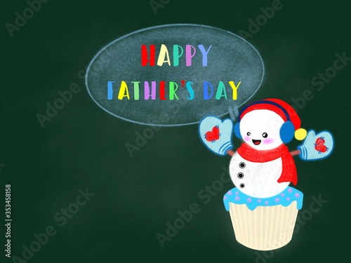 Принти на полотні Happy Father’s Day a colourful snowman on a cupcake kid drawing on a chalkboard