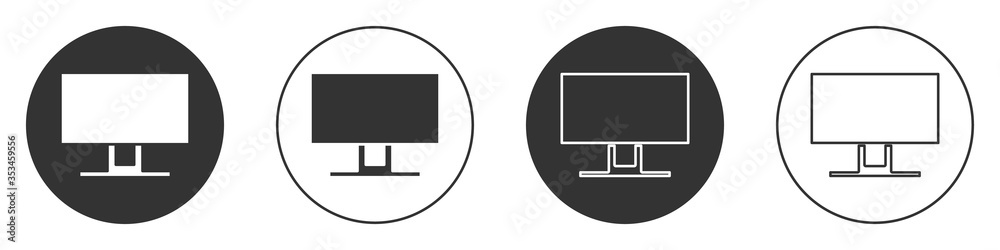 Black Smart Tv icon isolated on white background. Television sign. Circle button. Vector Illustration. Black Smart Tv icon isolated on white background. Television sign. Circle button. Vector Illustration.