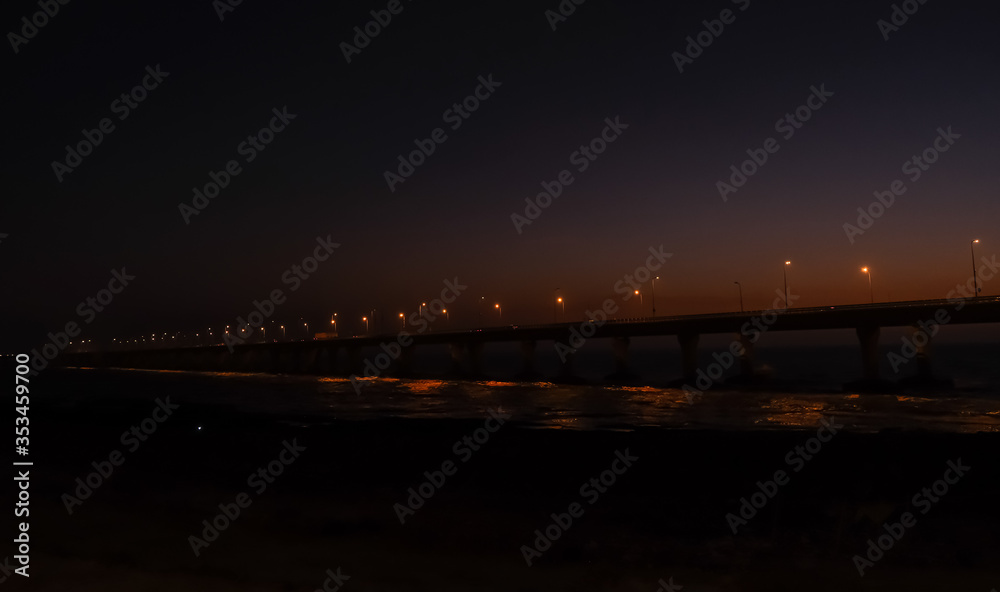 Silhouette, Bandra Worli Sea Link, Bridge of Mumbai City, Sunset Silhouette, Bandra Worli Sea Link, Bridge of Mumbai City, Sunset