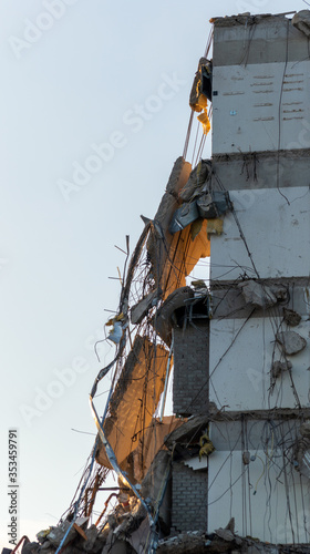 Last piece of a demolished building at sunset in Amsterdam