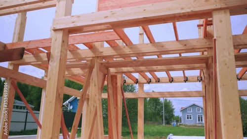 Wooden structures of a private house under construction