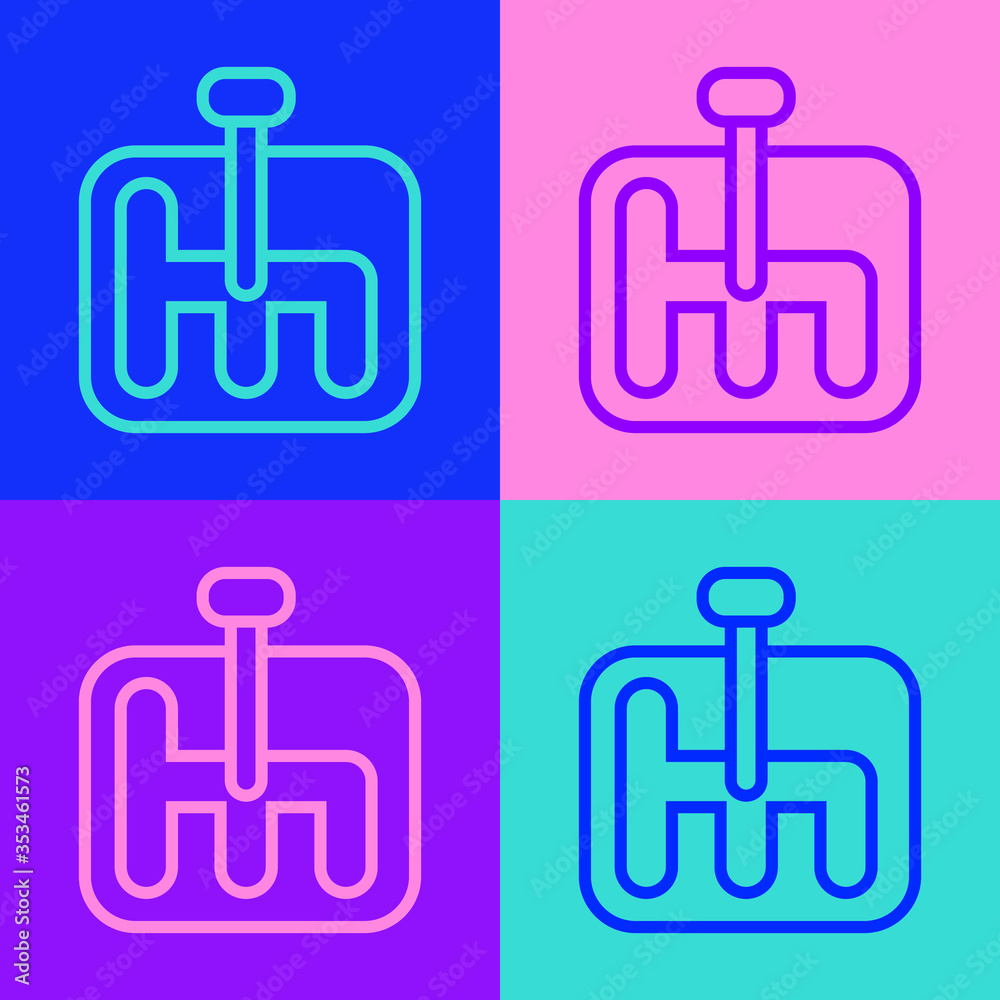 Pop art line Gear shifter icon isolated on color background. Transmission icon. Vector Illustration. Pop art line Gear shifter icon isolated on color background. Transmission icon. Vector Illustration.