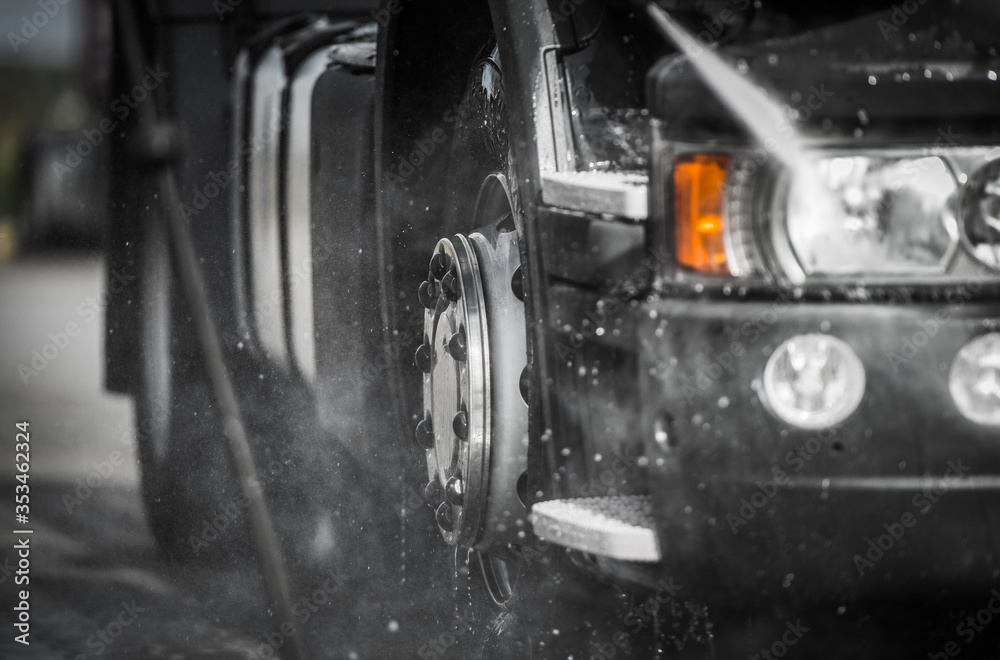 Detailed Washing Semi Truck Using Pressure Washer Detailed Washing Semi Truck Using Pressure Washer