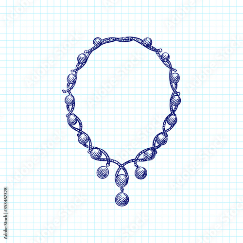 Hand-drawn sketch of decorative antique jewellery. Beautiful necklace on a white background. Antique accessories. Old bijouterie.