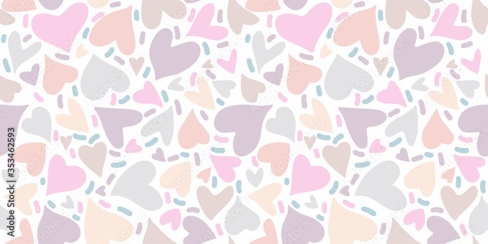 Seamless pattern of hearts on a white background. Love concept. Design for packaging, poster, fabric or cover. Vector illustration