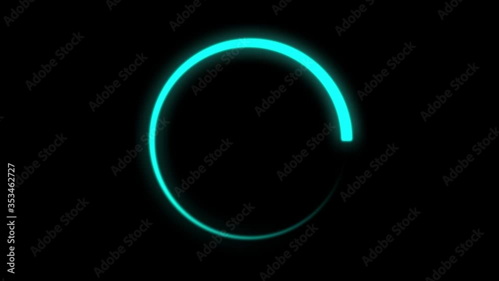Spinning Blue Neon circle. Abstract Neon Glowing Circle. On a black background.
