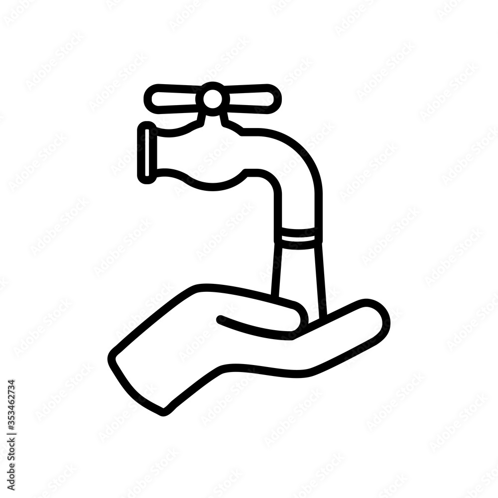 hand and water faucet icon, line style hand and water faucet icon, line style