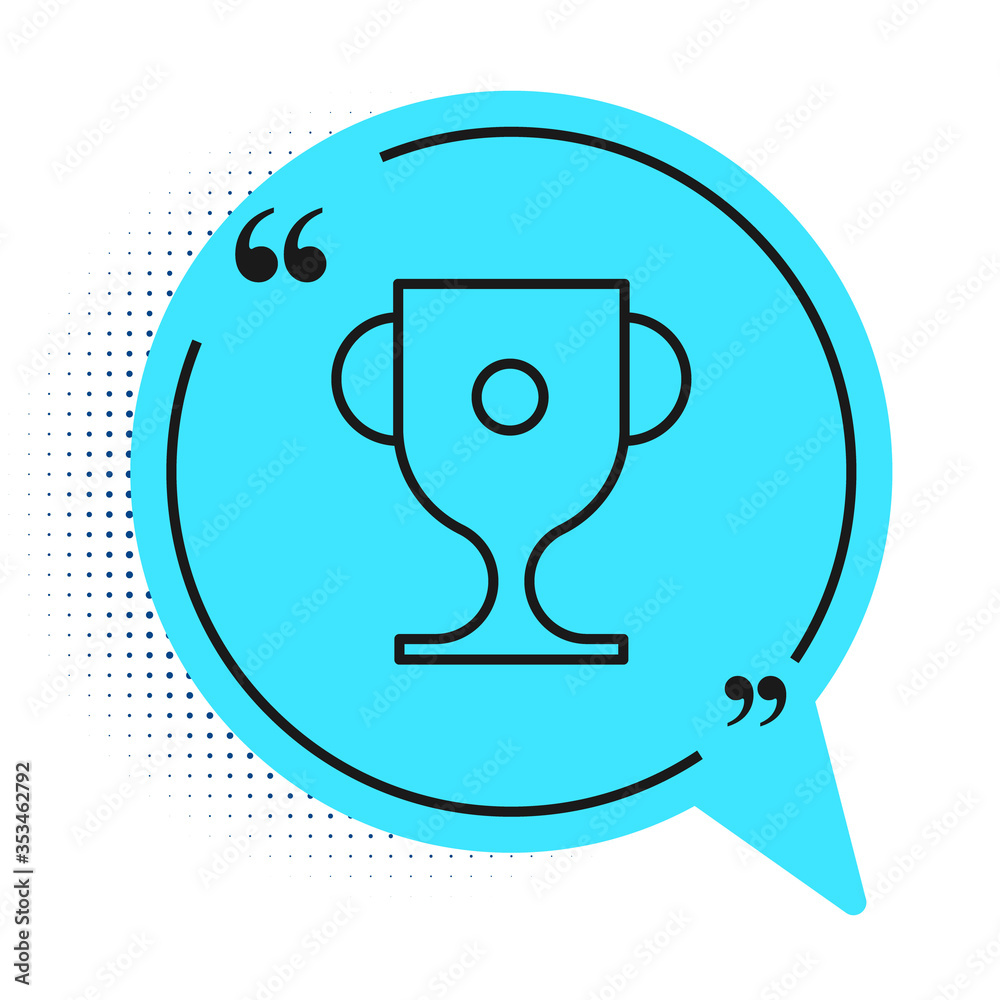 Black line Award cup icon isolated on white background. Winner trophy symbol. Championship or competition trophy. Sports achievement sign. Blue speech bubble symbol. Vector Illustration. Black line Award cup icon isolated on white background. Winner trophy symbol. Championship or competition trophy. Sports achievement sign. Blue speech bubble symbol. Vector Illustration.