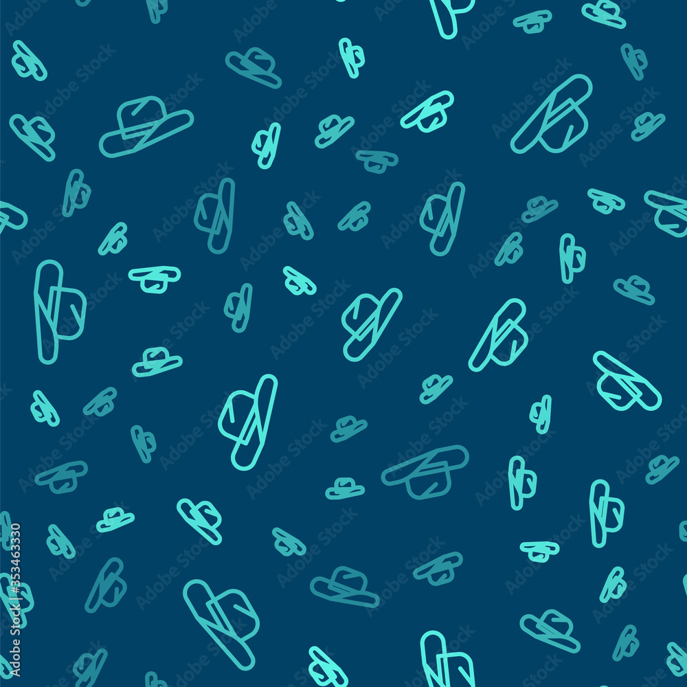 Green line Western cowboy hat icon isolated seamless pattern on blue background. Vector Illustration. Green line Western cowboy hat icon isolated seamless pattern on blue background. Vector Illustration.
