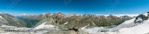 Panoramic view on beautiful Swiss Alps as seen from Mittelallalin station close to Saas-Fee