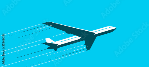 Flying airplane. Air transportation, airline, plane vector illustration