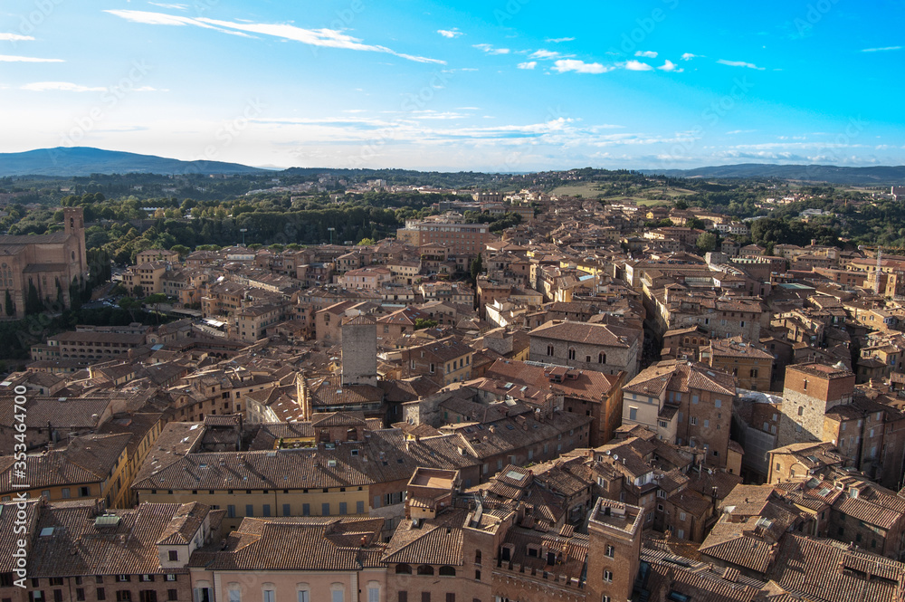 View of Siena from campanile in historic city center.
