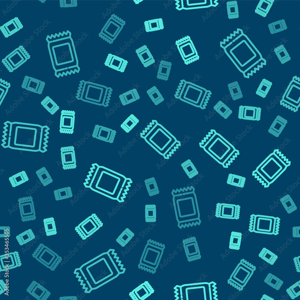 Green line Fertilizer bag icon isolated seamless pattern on blue background. Vector Illustration. Green line Fertilizer bag icon isolated seamless pattern on blue background. Vector Illustration.