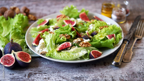 Healthy summer fig salad. Fresh foods low in calories. Diet food.