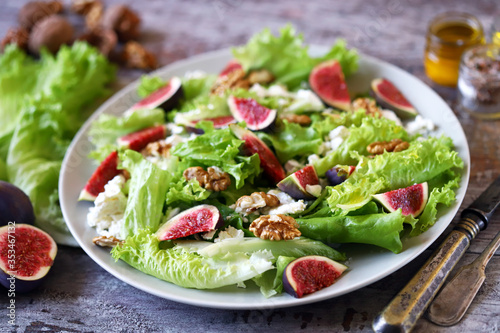 Healthy summer fig salad. Fresh foods low in calories. Diet food.