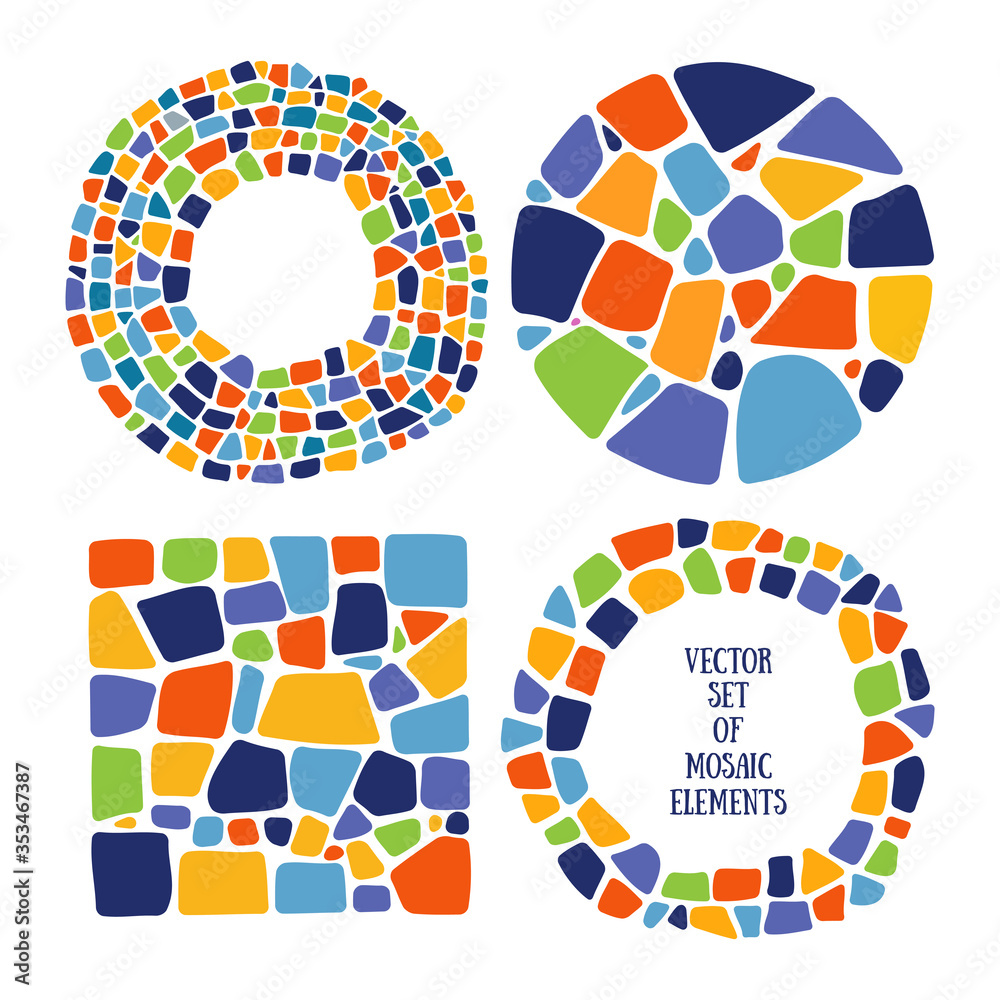 Fototapeta premium Set of Mosaic design elements in different forms. Ceramic tile texture. Easy to recolor. 