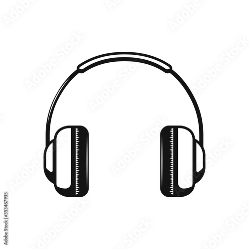 Headphones Black flat design Icon Isolated on white background