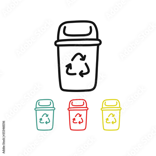recycling garbage bin doodle icon, vector illustration