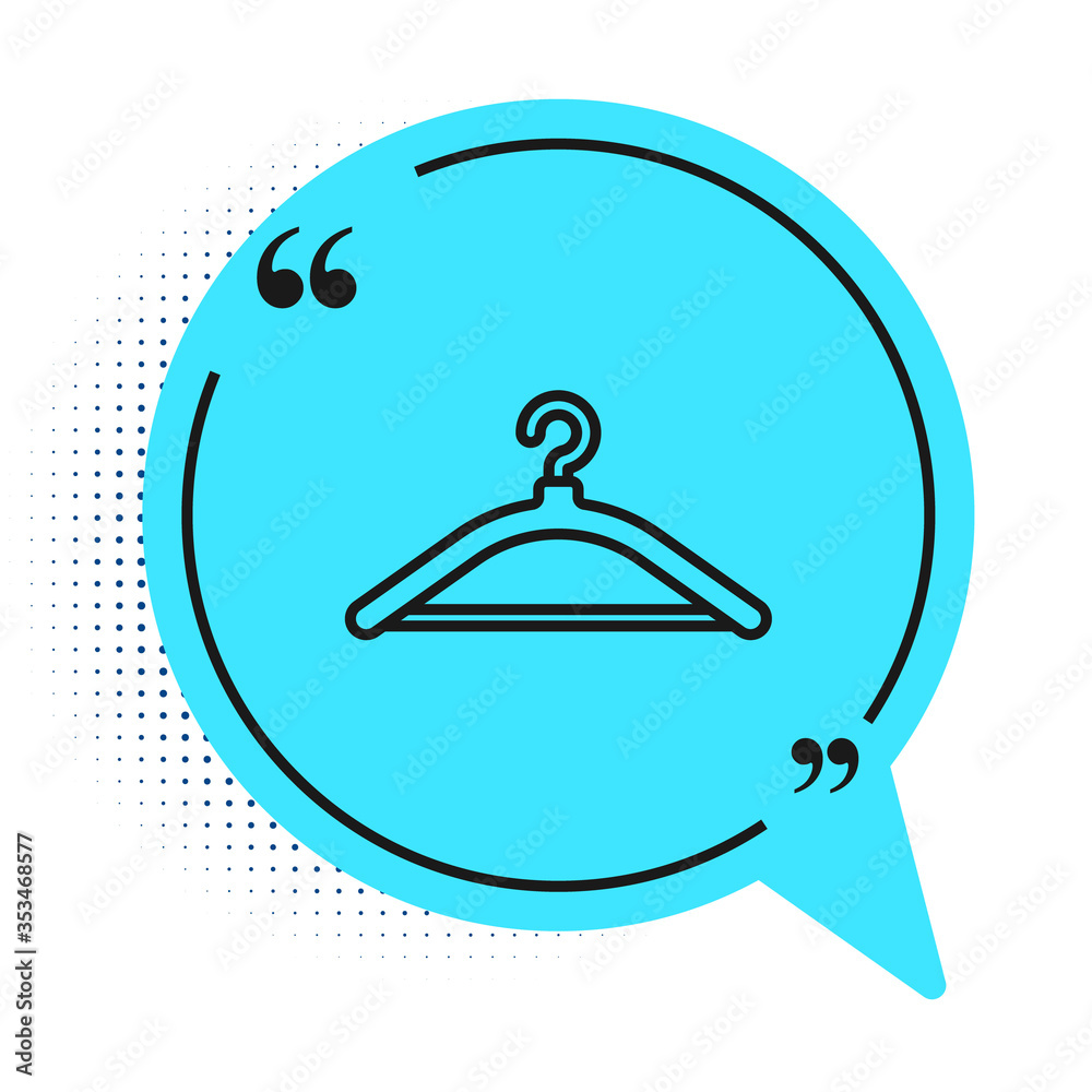 Black line Hanger wardrobe icon isolated on white background. Cloakroom icon. Clothes service symbol. Laundry hanger sign. Blue speech bubble symbol. Vector Illustration. Black line Hanger wardrobe icon isolated on white background. Cloakroom icon. Clothes service symbol. Laundry hanger sign. Blue speech bubble symbol. Vector Illustration.