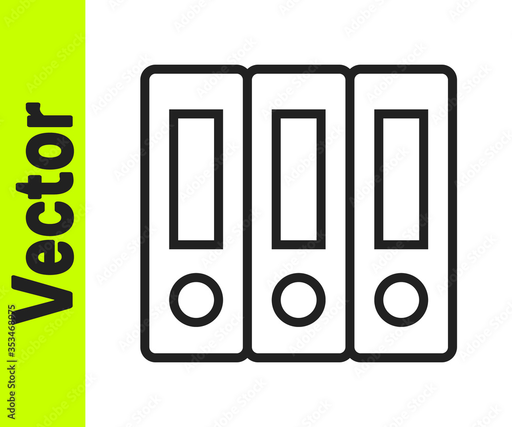 Black line Office folders with papers and documents icon isolated on white background. Office binders. Archives folder sign. Vector Illustration. Black line Office folders with papers and documents icon isolated on white background. Office binders. Archives folder sign. Vector Illustration.