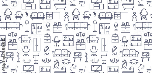 Pattern for furniture concept with outline icons for home decor, furniture store, renovation. Flat vector design. Modern graphic design. Home accessories.
