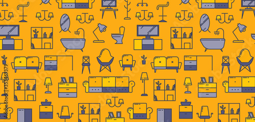 Pattern for furniture concept with outline icons for home decor, furniture store, renovation. Flat vector design. Modern graphic design. Home accessories.