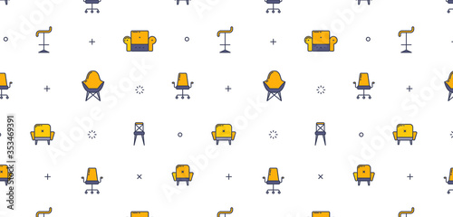 Pattern for furniture concept with outline icons for home decor, furniture store, renovation. Flat vector design. Modern graphic design. Home accessories.