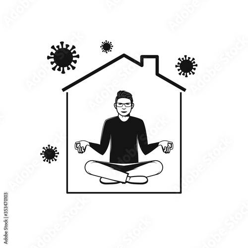 Men doing meditation, stay in peaceful mind state at home in self isolation icon