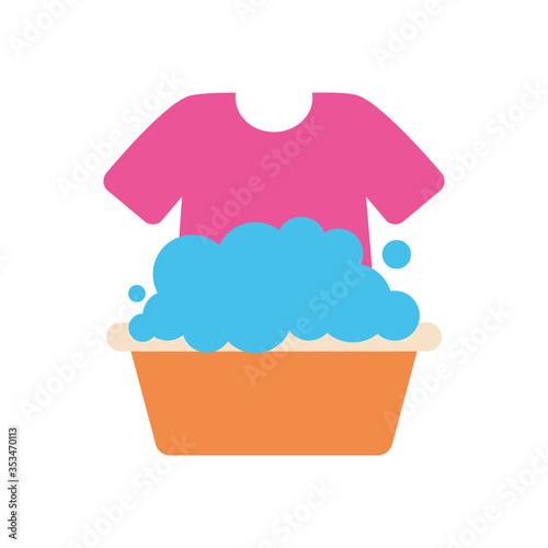 bucket with soapy water and tshirt, flat style