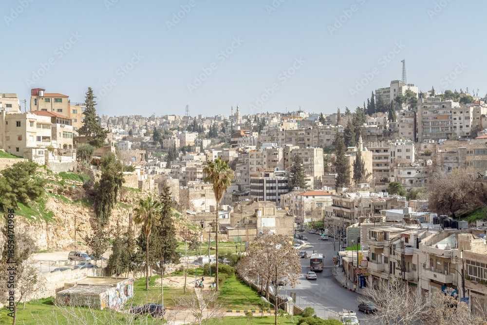 AMMAN, JORDAN - FEBRUARY 15: Streets of Amman the capital city of Jordan, on 15th February 2019 in Amman, Jordan.