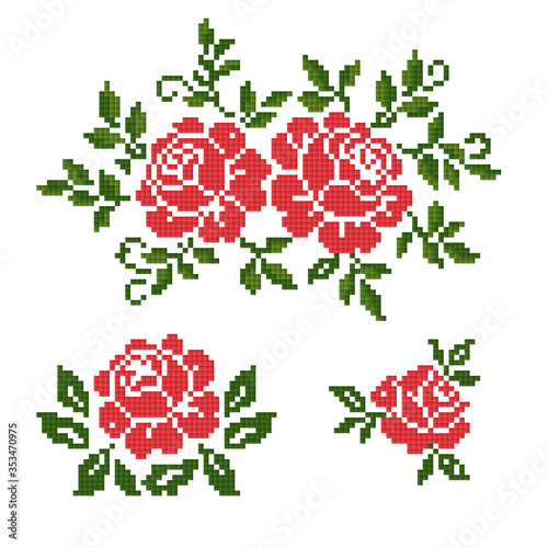 bouquet of the red roses, embroider