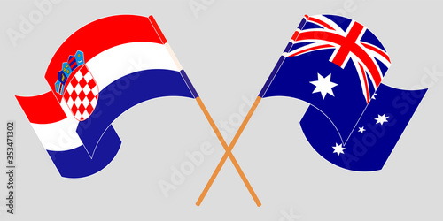 Crossed and waving flags of Croatia and Australia