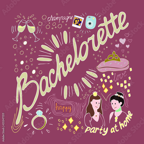 Vintage template with bridal shower card vector. Bachelorette