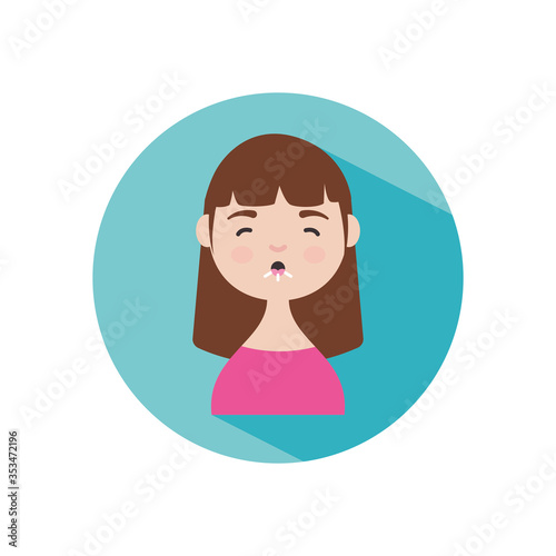 coronavirus symptoms concept, cartoon woman coughing icon, block style