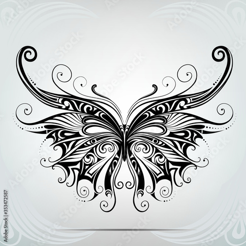 Silhouette of butterflies in the ornament