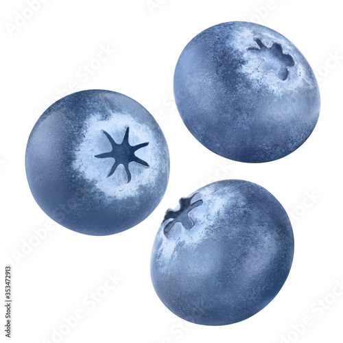 Flying blueberries, isolated on white background