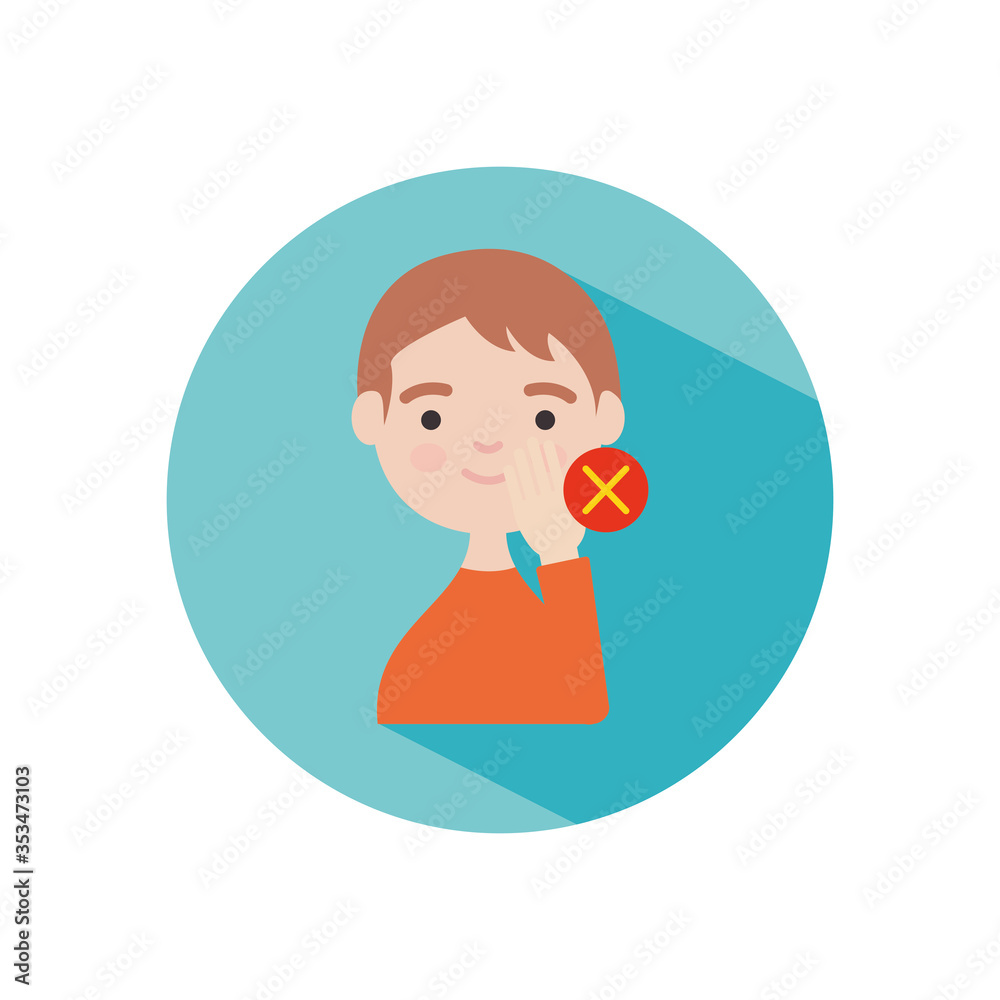 coronavirus preventions concept, Dont touch your face to prevent infection, cartoon man touching his face, block style coronavirus preventions concept, Dont touch your face to prevent infection, cartoon man touching his face, block style