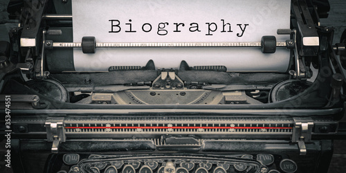 Biography background - Old retro vintage close-up of a typewriter with the words 