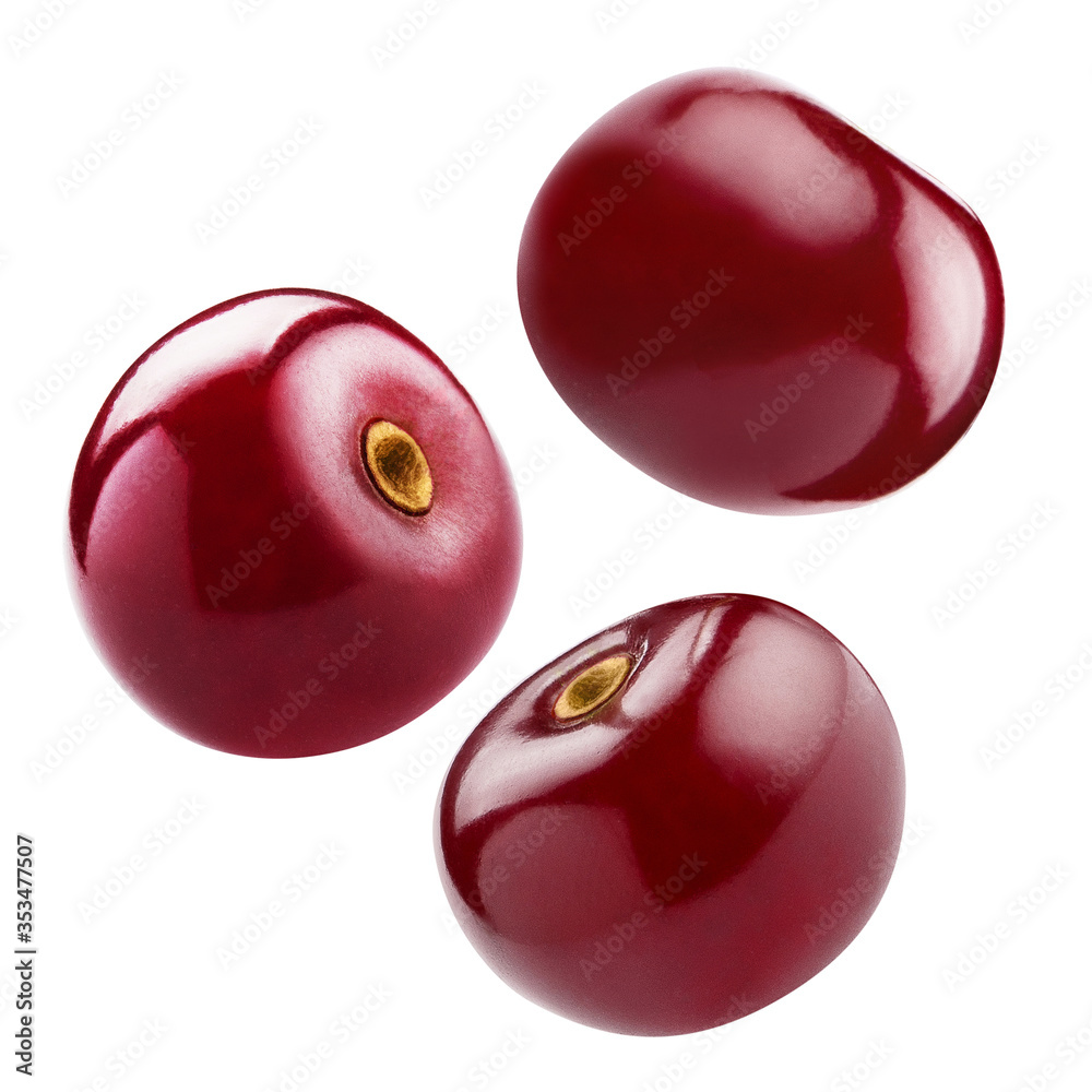 Flying cherries, isolated on white background Flying cherries, isolated on white background