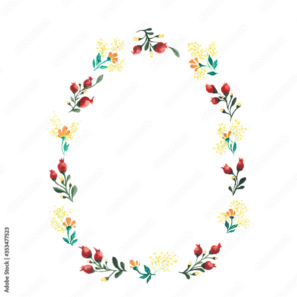 Round Wreath with Watercolor Dark Berries and Little Light Green Leaves Round Wreath with Watercolor Dark Berries and Little Light Green Leaves
