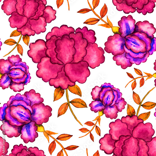 Vintage watercolor seamless pattern with flowers for decoration design. Brigh...