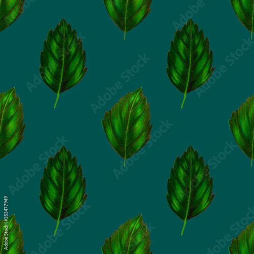 Beautiful seamless pattern with tropical leaves and flowers drawn with colore...
