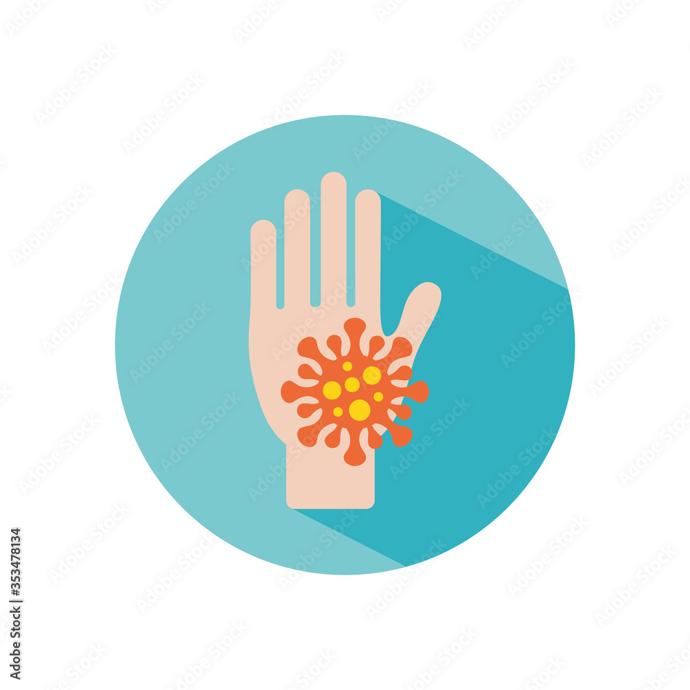 hand infected of coronavirus icon, block style hand infected of coronavirus icon, block style