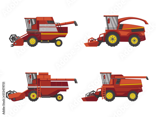 Harvesting combine set, vector isolated on white background flat style icon.