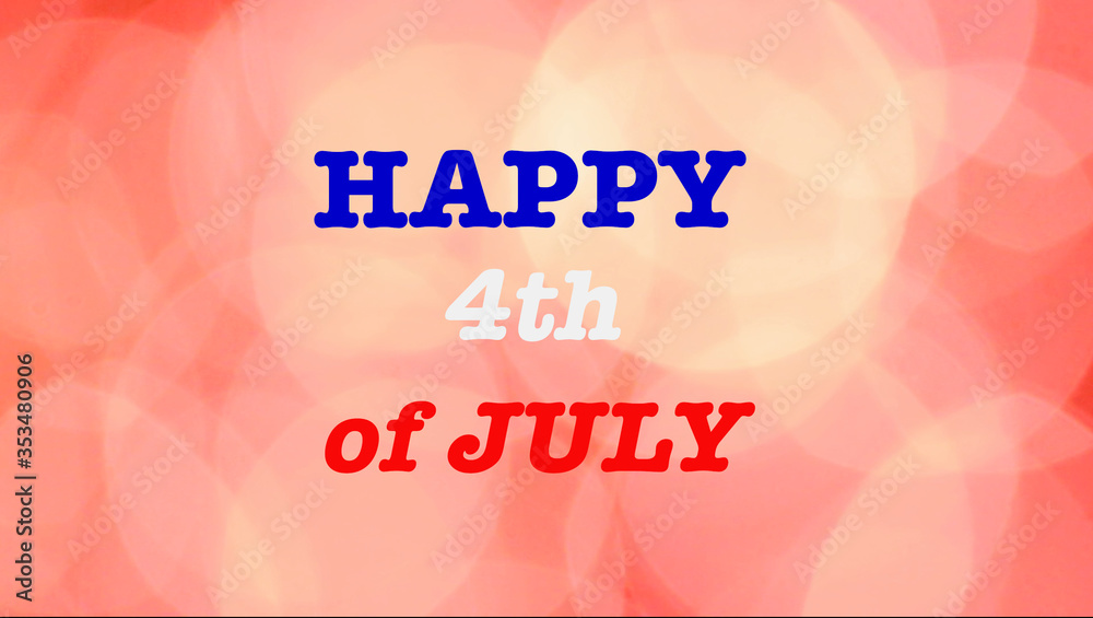 red and white abstract firework background for the 4th of july USA independence day celebration with a greeting in blue white and red letters