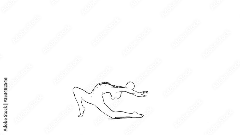 Outline sketch of gymnast with the ball in her hands flips backward isolated at white background. Slow motion Outline sketch of gymnast with the ball in her hands flips backward isolated at white background. Slow motion