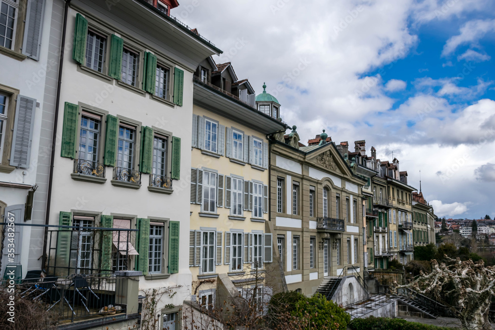 Wall of houses in Bern, Switzerland