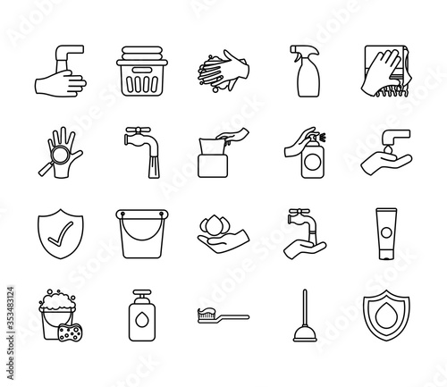 clean hands and hygiene icon set, line style